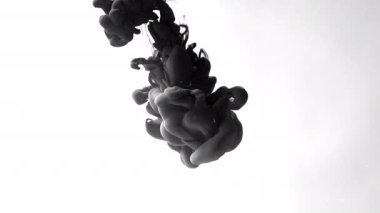 Çevre kirliliği kavramı. Beyaz arka planda siyah mürekkep bulutu. Yavaş hareket eden siyah suluboya beyaz zemin üzerinde suyla boyanır. Soyut uzay yıldızı arkaplanı.