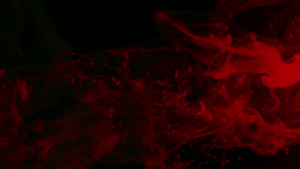 Red watercolor ink in water on a black background. Meditative abstract background. Screensaver, relaxing space background. Slow motion of colored watercolors in water.