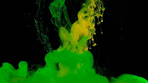 Bellissimo Sfondo Astratto Inchiostro Verde Giallo Acquerello Acqua Fondo Nero — Foto Stock