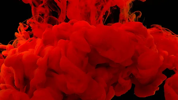 Röd Akvarell Bläck Vatten Svart Bakgrund Vågor Och Droppar Röda — Stockfoto