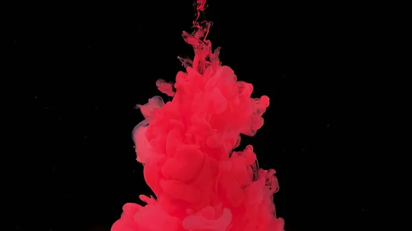 红色的波浪和水滴 美丽的抽象背景 神奇的太空魔法背景红色水彩油墨在黑色底色的水中 朱红色的墨水云 — 图库照片