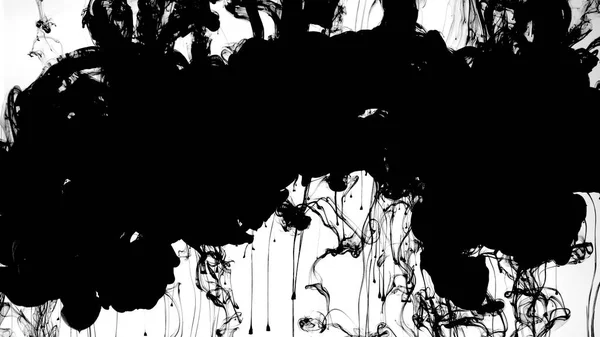 Félelmetes Absztrakt Háttér Fekete Tintafelhő Fehér Háttérrel Fekete Tinta Cseppek — Stock Fotó