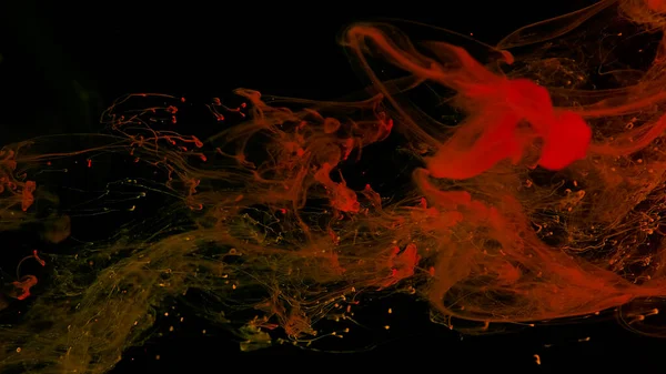 Narancssárga Tinta Cseppek Vízben Kozmikus Csillag Háttér Narancs Akvarell Festékek — Stock Fotó