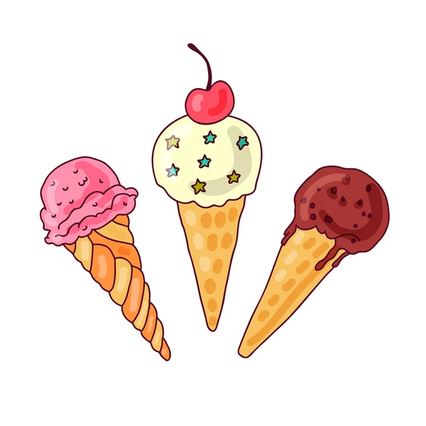 3 cônes de crème glacée — Image vectorielle