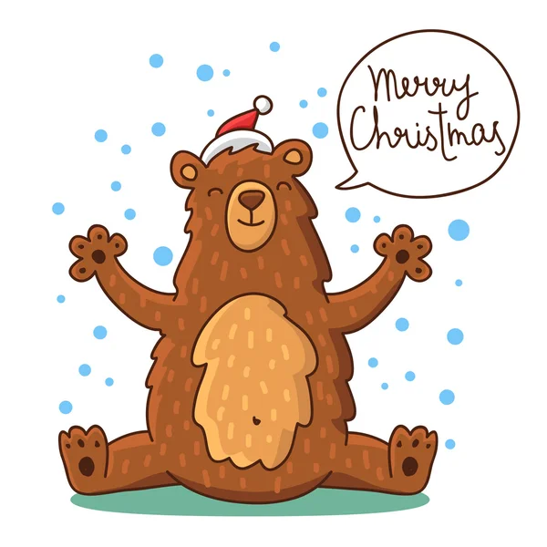 Милый и забавный рождественский медведь в красной кепке — стоковый вектор