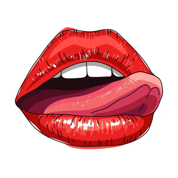 Sexy labios femeninos con lengua — Vector de stock