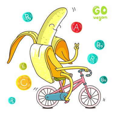 Banana rides a bicycle clipart