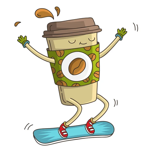 Cup of coffee goes snowboarding — Stock Vector