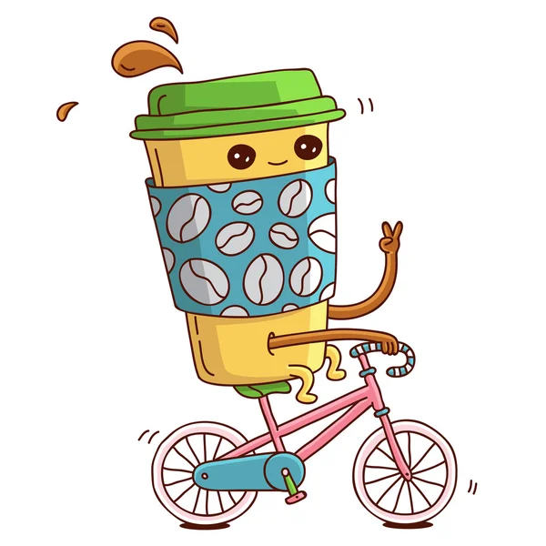 Tasse Kaffee auf einem rosa Fahrrad — Stockvektor