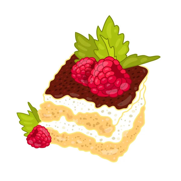 산딸기와 민트 잎 케이크 — 스톡 벡터