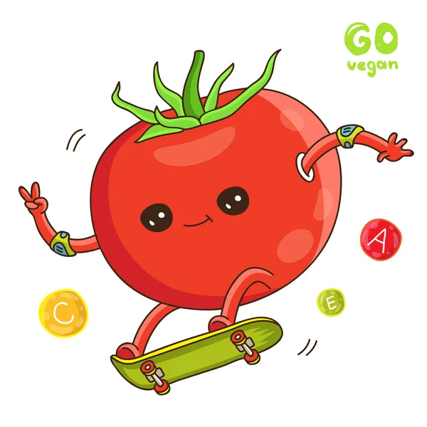 Pomodoro cavalcando su uno skateboard — Vettoriale Stock