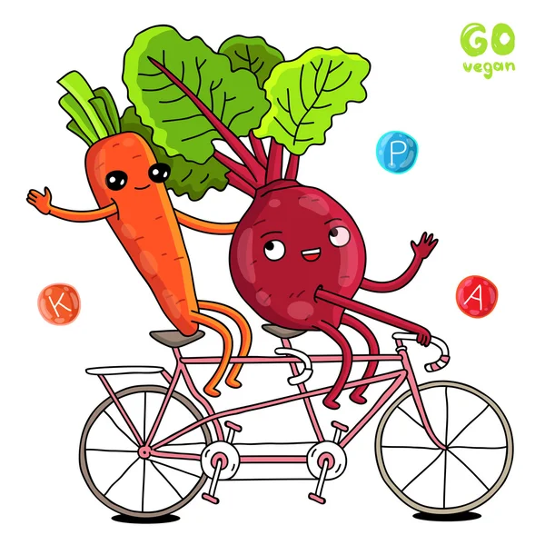 Морковь и свекла на велосипеде — стоковый вектор
