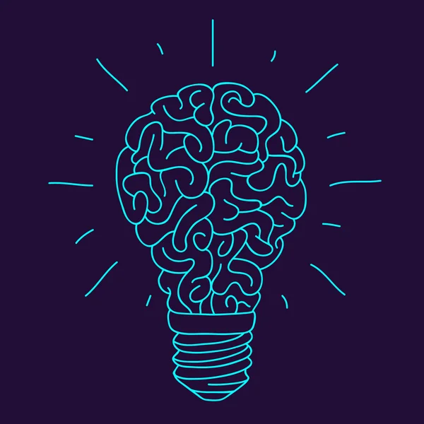 Blue Brain in the form of a burning light bulb — Stock Vector