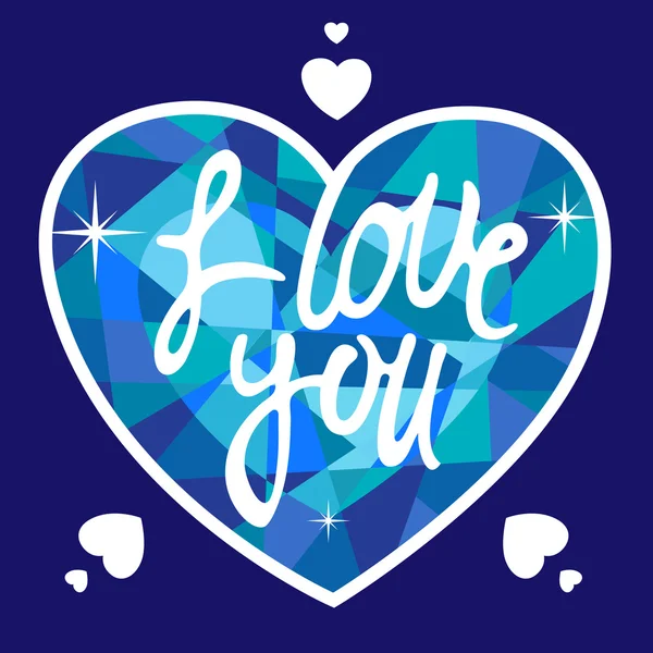 Coração azul com a inscrição "Eu te amo ." — Vetor de Stock