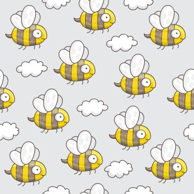 Arılar ve bulutlar sorunsuz vektör desen