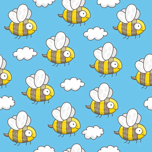 Patrón vectorial sin fisuras de abejas y nubes — Vector de stock