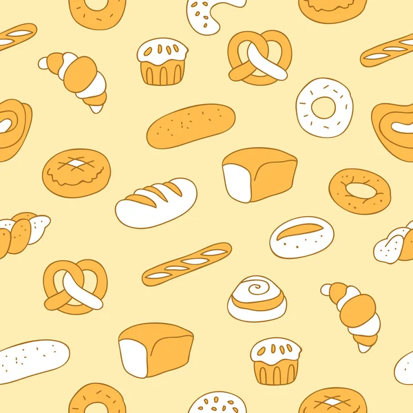 Sömlös vektor mönster av olika bageriprodukter — Stock vektor