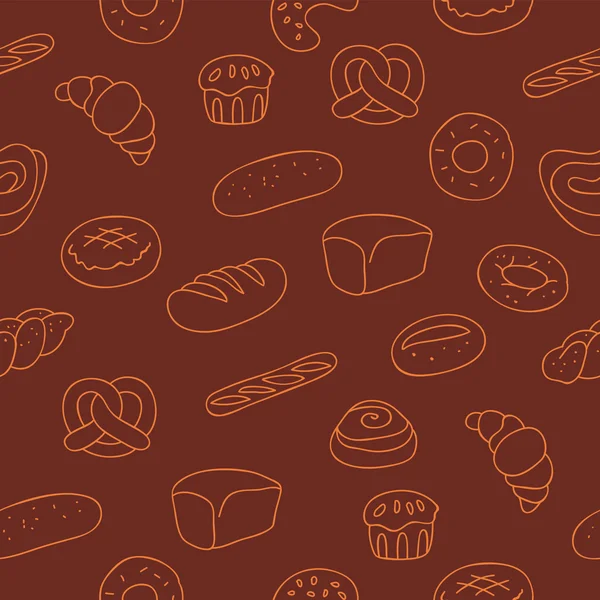 Modèle vectoriel sans couture de divers produits de boulangerie — Image vectorielle