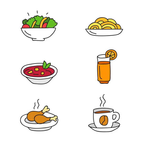 Business lunch. Colored icons dishes — Stock Vector