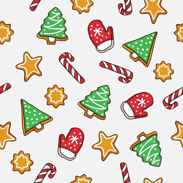 Modello vettoriale senza soluzione di continuità di icona caramelle di Natale e biscotti — Vettoriale Stock