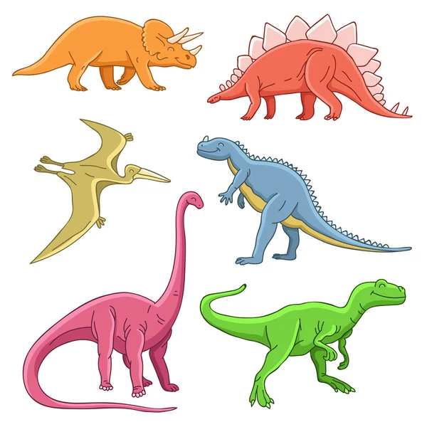 Farklı tarihsel şirin ve komik dinozorlar — Stok Vektör