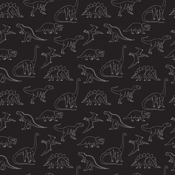 Бесшовный векторный рисунок различных динозавров — стоковый вектор