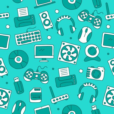 Bilgisayar teknolojisinin simgelerin sorunsuz vektör desen