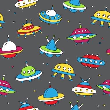 UFO renkli tabaklar sorunsuz vektör desen