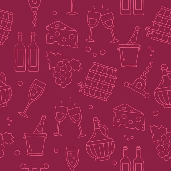 无缝矢量模式的葡萄酒图标 — 图库矢量图片