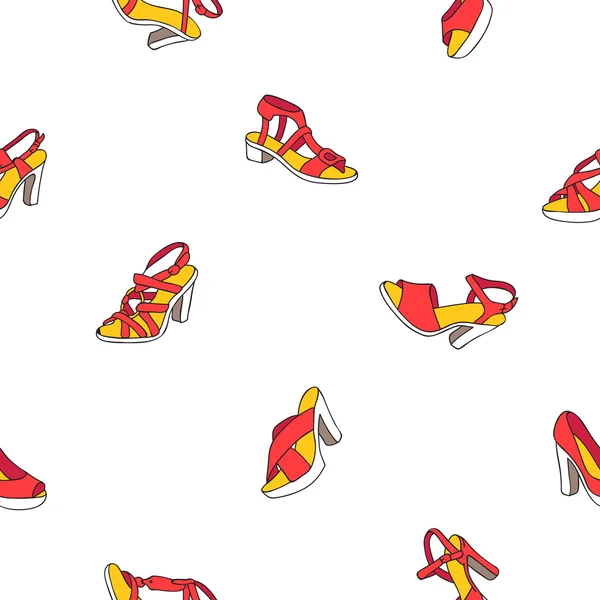 Безшовний векторний візерунок червоно-жовтого жіночого взуття — стоковий вектор