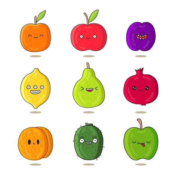 Cute and funny fruits with different emotions — Stock Vector