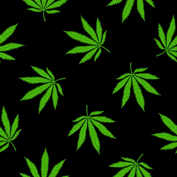 Feuilles de marijuana sur fond noir. — Image vectorielle