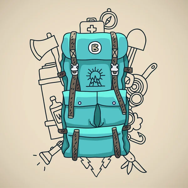 Mochila turista azul — Vector de stock