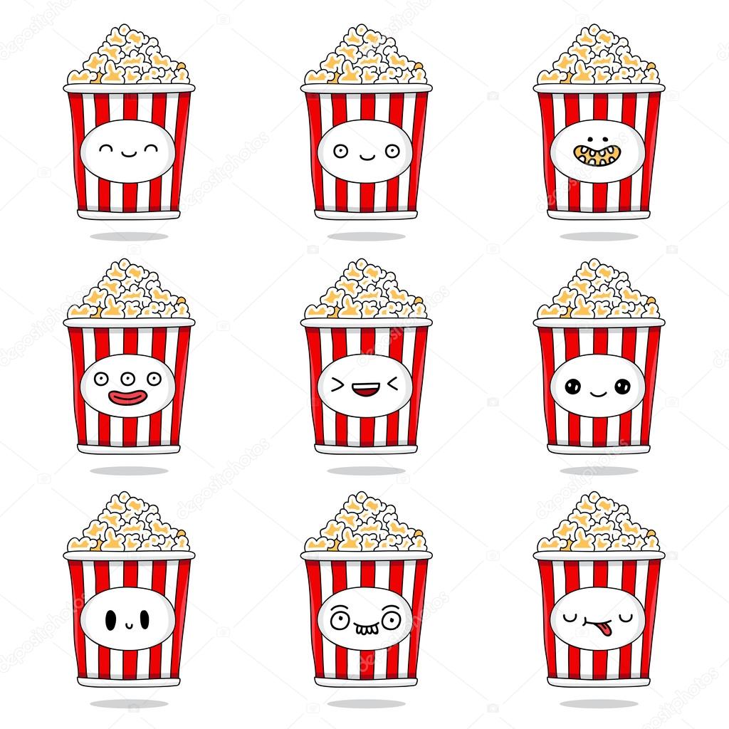 Bucket of popcorn with different emotions