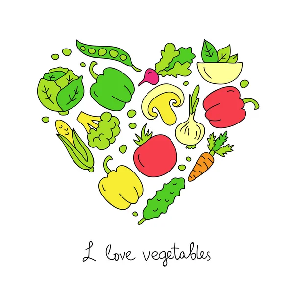 Verduras. Iconos en forma de corazón — Vector de stock