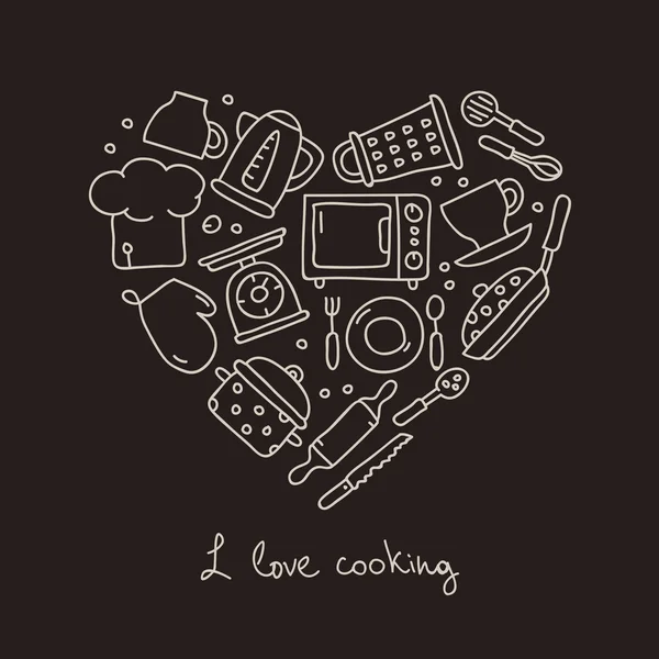 Icono de cocina en forma de corazón — Vector de stock