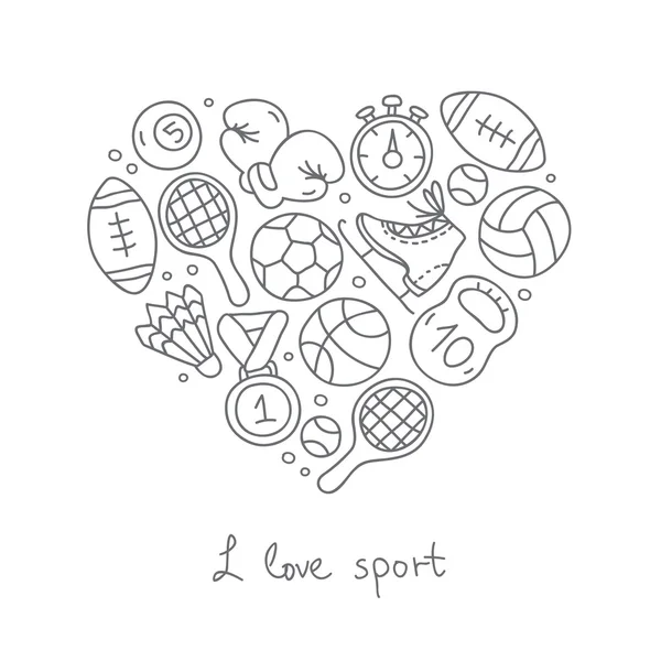 Deporte. Iconos en forma de corazón — Vector de stock