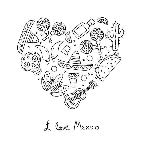 México. Iconos en forma de corazón — Vector de stock