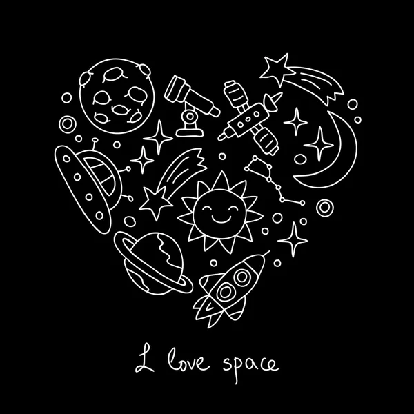 Espacio. Iconos en forma de corazón — Vector de stock