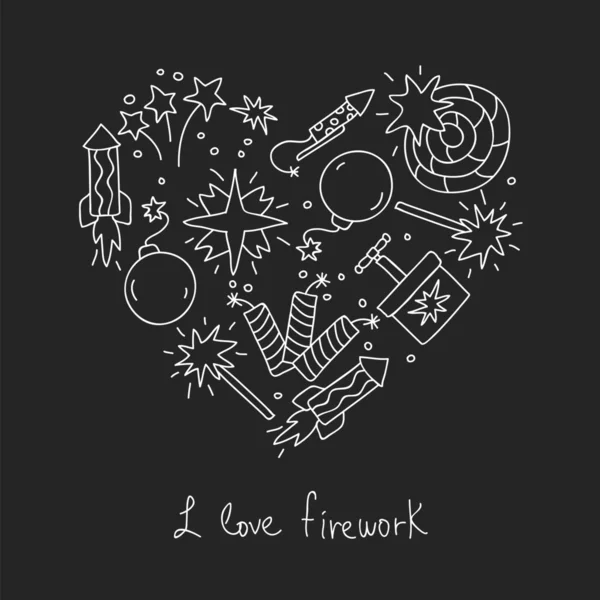 Fuegos artificiales. Iconos en forma de corazón — Vector de stock