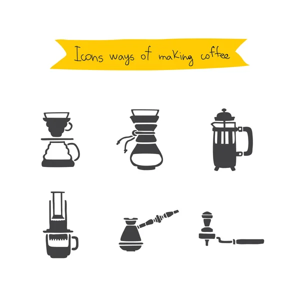 Methods of preparing coffee. Vector icons. — Stock Vector