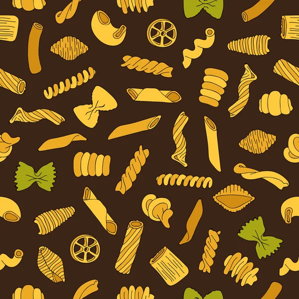 Modèle vectoriel sans couture de différents types de pâtes colorées — Image vectorielle