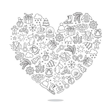 Büyük bir kalp şeklinde kış simgeler