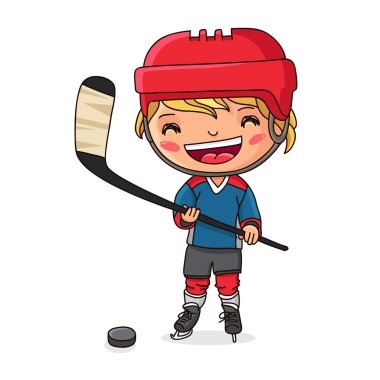 Boy - hokey oyuncusu sopa ve puck ile