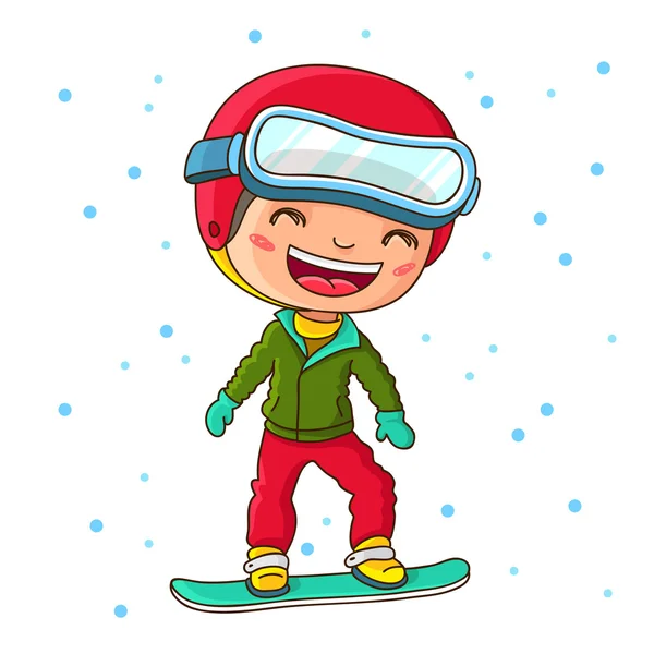 Pequeño niño alegre snowboard en el invierno — Archivo Imágenes Vectoriales