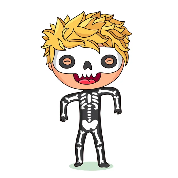 Kid dressed as a skeleton for Halloween — Stock Vector