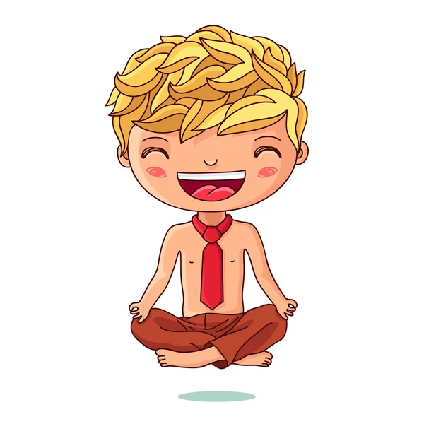 Kid in the red tie sitting in the lotus position — Stock Vector