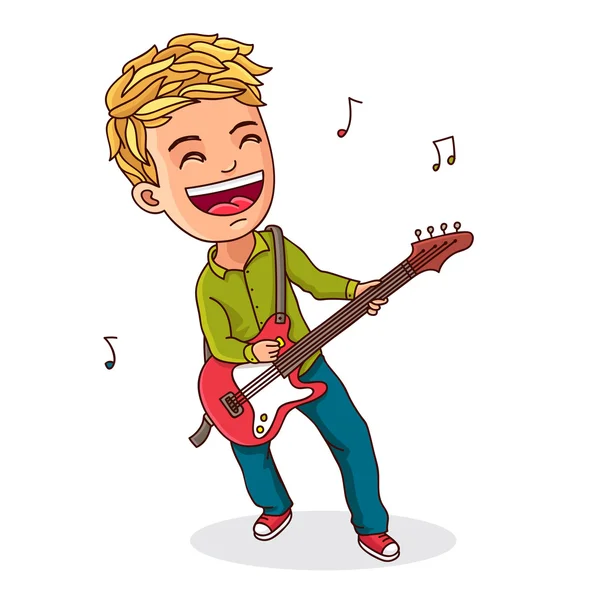 Criança tocando guitarra elétrica — Vetor de Stock