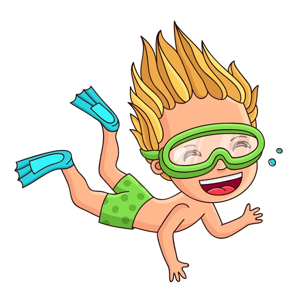 Niño bajo el agua. Snorkel — Vector de stock