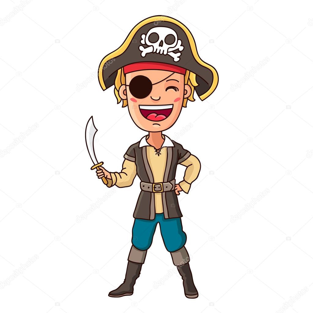 Boy in pirate costume with sword in hand